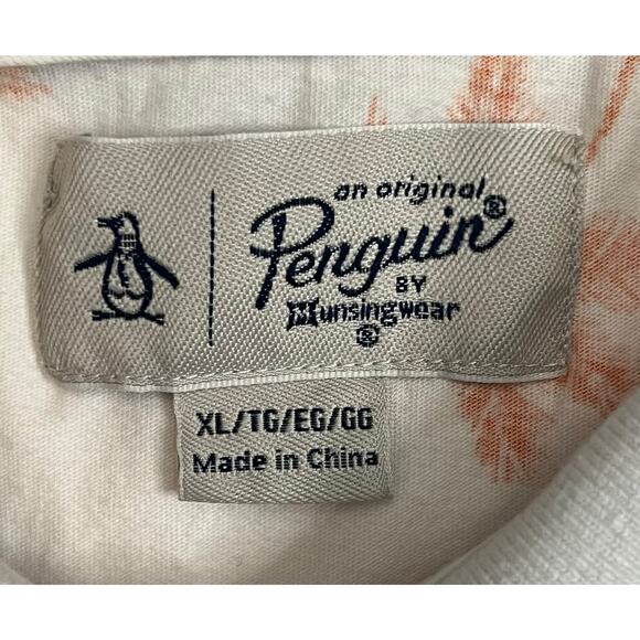 Original Penguin Men’s XL Polo Shirt White Orange Palm Tree Print 100% Cotton - Picture 3 of 13
